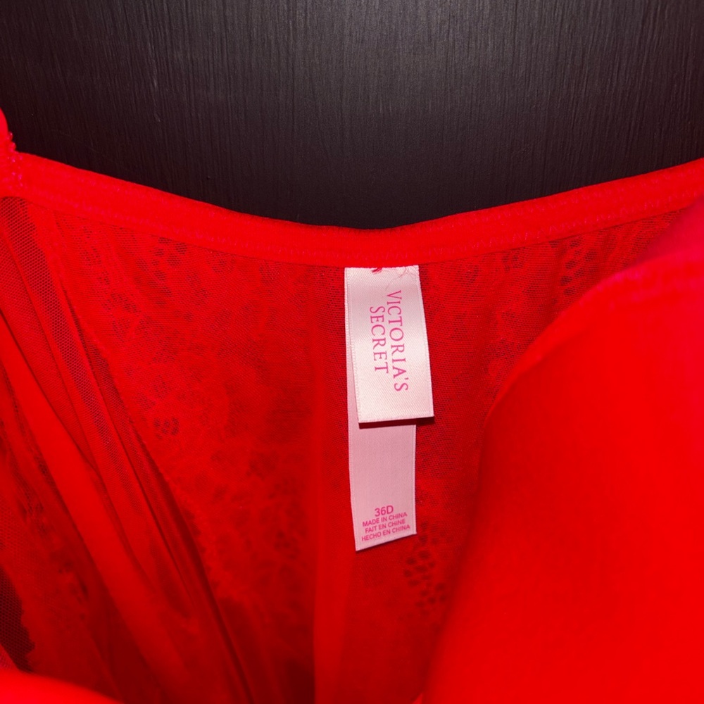 Victoria's Secret Hot Pink Lace Bustier Front Hook Closure Stocking Straps 36D - Picture 4 of 6